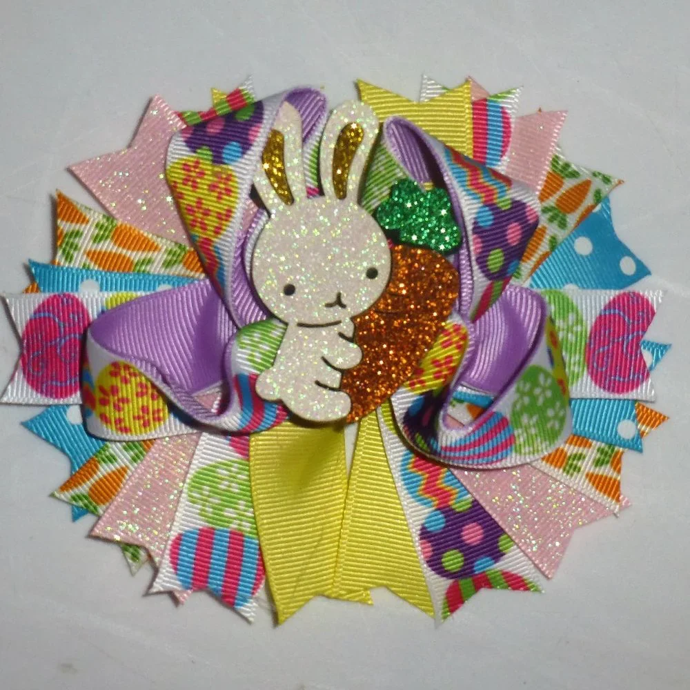 Easter Bunny Rabbit Girls 5-Inch Hair Bow Clip